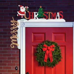 Wooden Santa Claus Christmas door frame corner decoration with Merry Christmas lettering