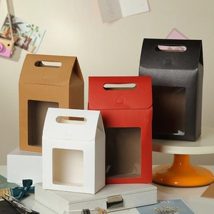 Minimalist kraft paper gift boxes with transparent windows in four assorted colors