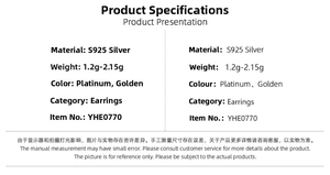 Detailed S925 silver earring specifications including weight and material in English text