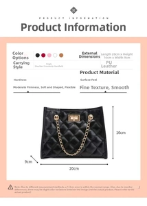 Detaillierte Größentabelle für schwarze Stepptasche mit Maßen 20x16x9cm
