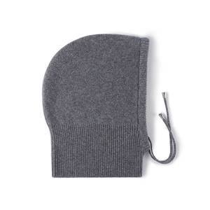 Women's dark grey knitted balaclava with warm wool lining and adjustable drawstrings