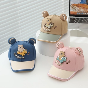 Casquette de baseball pour enfants avec ours cavalier et oreilles 3D, bleu et rose
