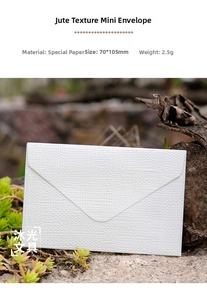 Mini white linen textured specialty paper envelope with vintage 70x105mm dimensions