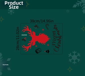Detail showing dimensions of reindeer and Merry Christmas self-adhesive wall decals