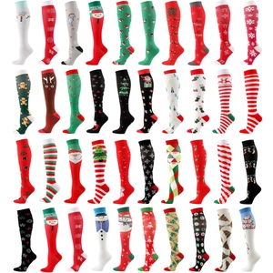 Christmas compression socks for men and women with various festive holiday patterns