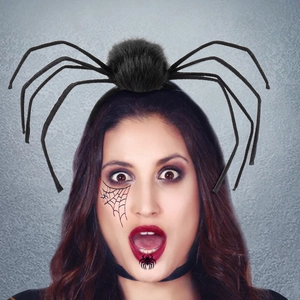 Halloween black spider queen headband for women featuring furry legs for costume cosplay