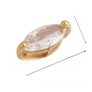 Macro view showing 12x5mm marquise zircon bead charm with detailed size measurements