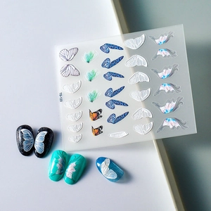 5D embossed butterfly wing nail art stickers with 3D lace and colorful butterfly decals