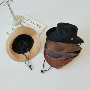 Outdoor sun protection bucket hat with adjustable wind cord for kids and adults