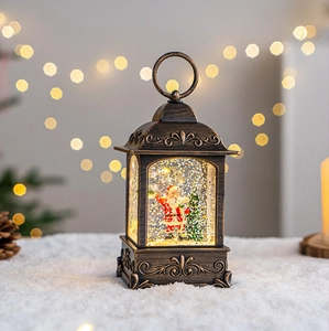 Christmas vintage snow lantern music box with Santa Claus inside, perfect holiday home decor detail.