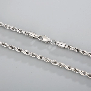 Polished silver stainless steel twist rope chain necklace featuring a secure lobster clasp