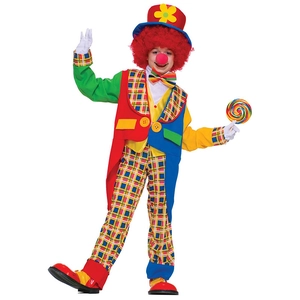 Kids Clown Costume Plaid Circus Performance Outfit Halloween Cosplay Polyester Colorful Hat Bow Tie Top And Pants