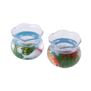 Miniature resin fish tank ornaments with koi fish and aquatic plants in clear resin