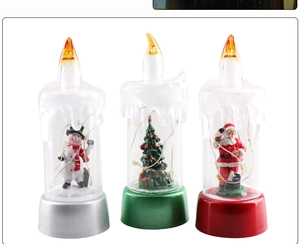 Detailed trio of Christmas LED candle lights featuring Santa, Snowman and a Xmas Tree