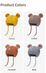Grille de détails de bonnets d'hiver tricotés pour enfants avec oreilles d'animaux