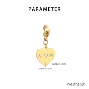 Detailed view of heart-shaped gold MOM pendant with lobster clasp for jewelry DIY