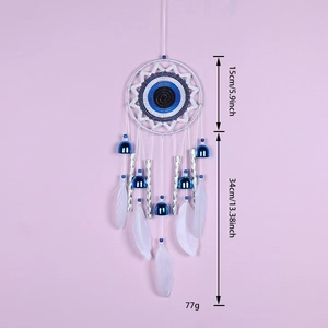 Detailed size chart for Evil Eye Dream Catcher showing 15cm diameter and 34cm length