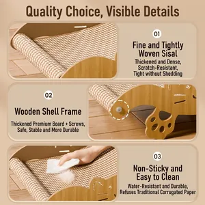 Durable sisal cat scratcher lounge with cat-claw shaped wooden frame and sisal fabric