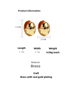 Detailed size chart for the gold-plated brass oval hoop earrings showing dimensions