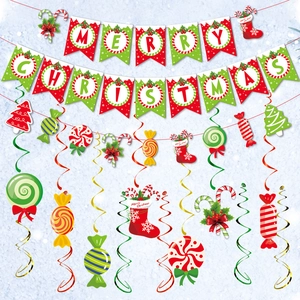 Christmas Hanging Banner Swirl Decorations Paper PVC Festive Party Garland Holiday Theme Ornament Merry Christmas Birthday