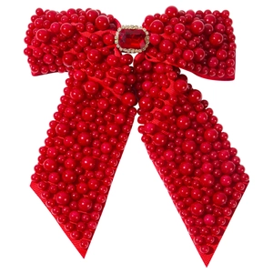 Exquisite handmade red bow hair clip with luxury faux pearls and ruby centerpiece