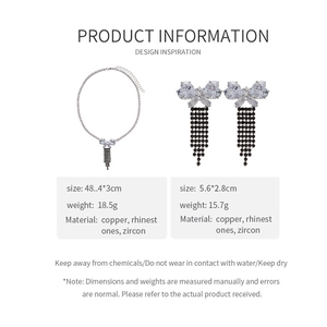 Detailed size chart for luxury zircon butterfly tassel necklace and earrings set