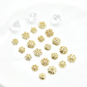 Copper Flower Bead Caps Spacers Hollow Snowflake Cubic Zirconia Rhinestone Plated DIY Jewelry Making Findings Elegant