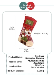 Detailed size specifications for a large 78cm red Christmas stocking with snowman decor
