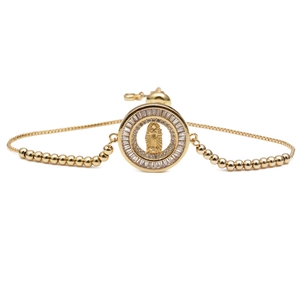 Bracelet doré ajustable avec pendentif Vierge Marie et pierres en oxyde de zirconium