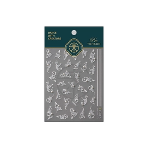 5D stereoscopic white filigree nail stickers with faux pearls on dark green packaging