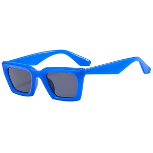Fashionable rectangle cat-eye sunglasses in bright blue with dark lenses for women