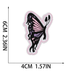 Detailed view of butterfly embroidery patch with size markers 6x4cm for DIY sewing