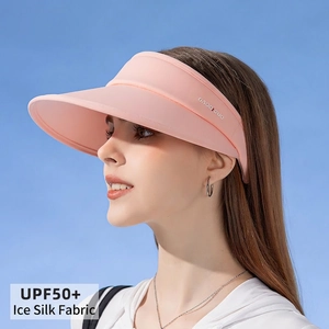 UPF50+ pink sun visor hat for women made of cooling ice silk fabric with wide brim
