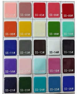 Detailed color chart of 26 glitter acrylic sheet samples with identification codes