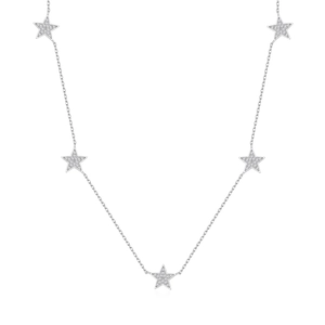 Elegant S925 sterling silver star necklace with sparkling cubic zirconia on white background