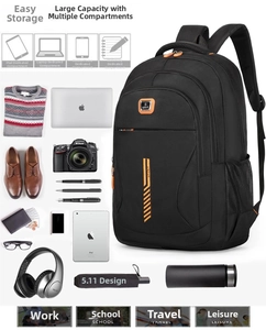 Detailed view of spacious black backpack with specific compartments for laptop and gear