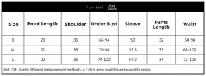Detailed size chart for sexy mesh lingerie set showing S, M and L measurements