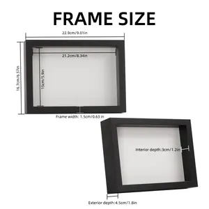 Detailed technical diagram showing 3cm depth dimensions of a 3D shadow box frame