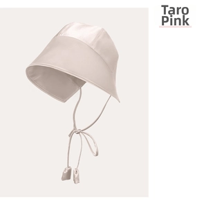 Detailed texture of taro pink silk sun hat featuring elegant long satin ribbons