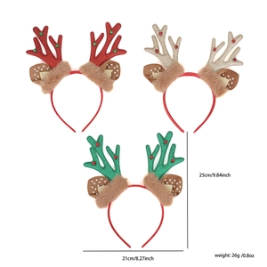 Serre-têtes bois de renne de Noël en rouge, or et vert avec paillettes et nœuds