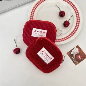 Mini Portable Coin Purse Plush Corduroy Small Square Bag Zipper Card Holder Earphone Storage For Travel Daily Use