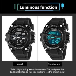 Close-up of the glowing LED backlight feature and digital display on the sports watch