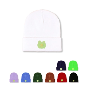 Cute Cartoon Frog Star Embroidery Knitted Beanie Hat Warm Winter Cuffed Acrylic Cap For Men Women Casual Kawaii