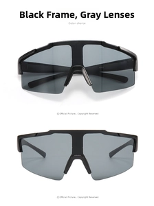 Detail view of model 8304 sports sunglasses with black frames and grey polarized lenses