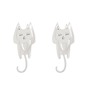 Orecchini pendenti minimalisti in acciaio inox argento con gatto geometrico