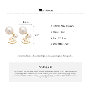 Macro view of horse pearl earrings with dimensions and material specifications