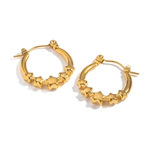 Elegant 18K gold plated stainless steel hoop earrings featuring small 3D stars