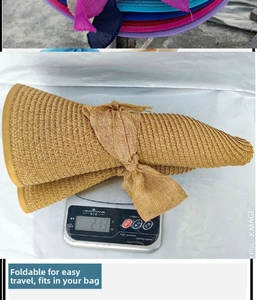 Cappello da sole in paglia pieghevole da donna con fiocco peso 213g facile da riporre