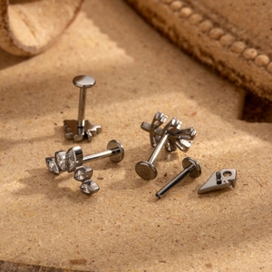 G23 titanium labret stud with marquise zircon stones for cartilage piercing
