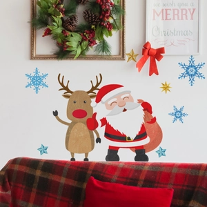 Stickers muraux lumineux Père Noël et rennes pour décoration murale festive de Noël